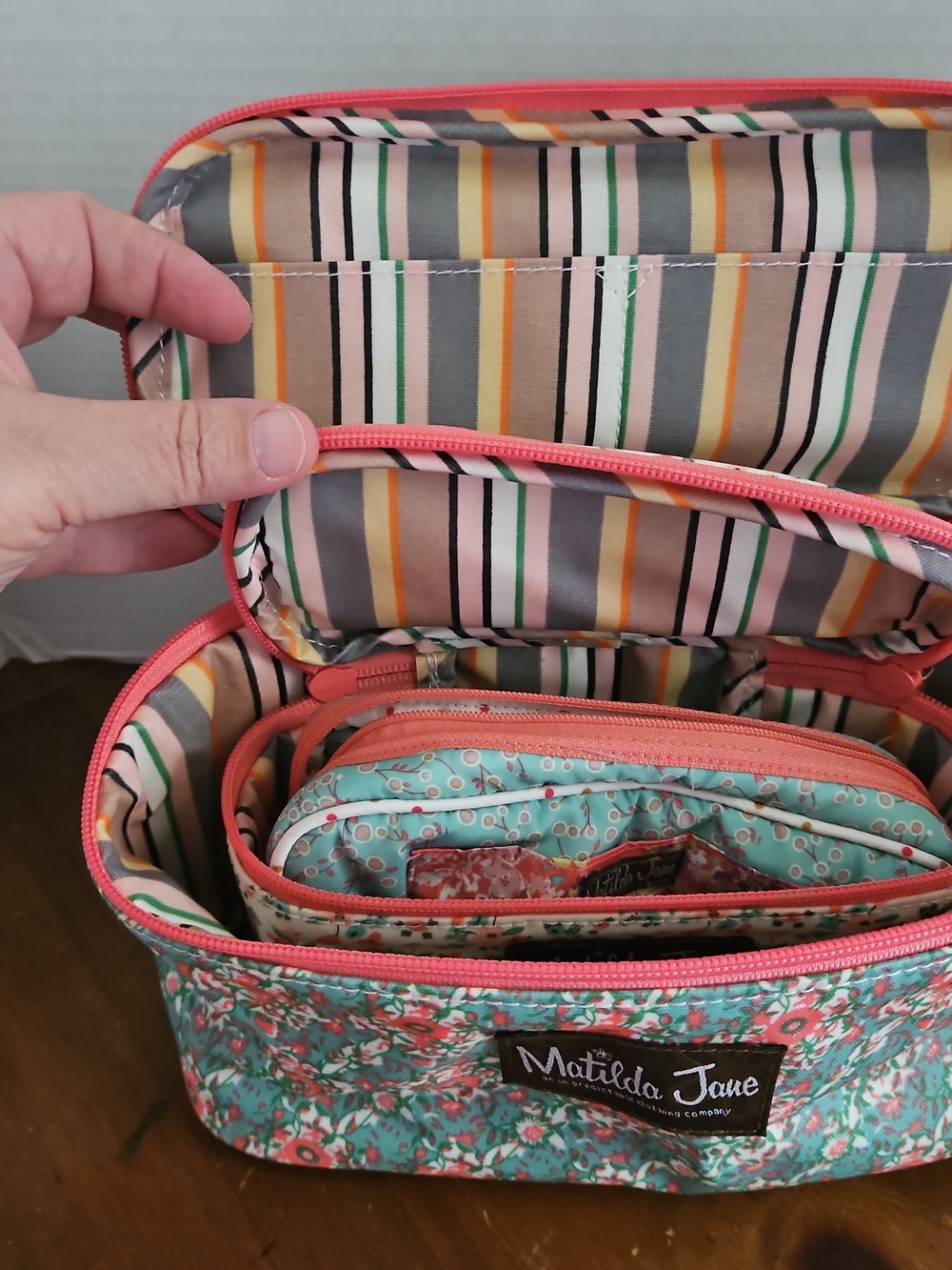 Matilda Jane Floral Cosmetic Bag Trio in Aqua, Coral, Mint - Picture 6 of 7